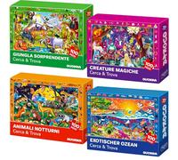 QUOKKA Puzzle Bambini 4 5 6 Anni - 4x100 Pezzi Puzzle Animali con Cornice per Bambini 7 8 Anni - Gioco Cerca e Trova Educativo Vita Notturna - Regalo Giocattolo da 6 a 10 Anni