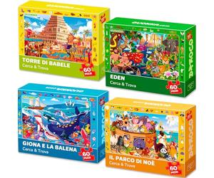 QUOKKA Puzzle Bambini 4 5 6 Anni - 4x60 Pezzi Puzzle 3 4 Anni - Scopri e Cerca Giocattoli Educativi con Torre di Babele Arca di No e Eden - Regalo Cristiani Bambini e Bambine dai 3 ai 8