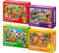 QUOKKA Puzzle Bambini 4 5 6 Anni - 4x60 Pezzi Puzzle Animali 3 4 Anni - Scopri e Cerca Giocattoli Educativi con Uccelli Campeggio Giardino e Insetti - Giochi Regalo per Bambini e Bambine dai 3 ai 8