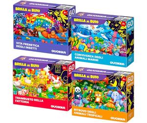 QUOKKA Puzzle Bambini 4 5 6 Anni - 4x60 Pezzi Puzzle Fluorescenti 3 4 Anni - Giocattoli Colorati con Fattoria Tropicale Oceano Animali e Uccelli - Giochi Educativi Regalo per Bambini e Bambine 6 7 8