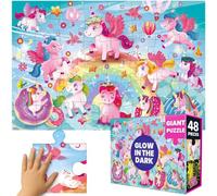 QUOKKA Puzzle Da Pavimento Per Bambini 3-4 Anni - 48 Pezzi Grandi - Si Illuminano Al Buio 4-5 Anni - Scena Magica Con Unicorno Fantasy