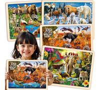 QUOKKA Puzzle in Legno Bambini 3 4 5 Anni - 4x36 Pezzi Puzzle Animali Realistici Montessori - Gioco Educativo in Legno con Polari Tropici Yellowstone e Australia - Regalo per Bambini e Bambine 6 7 8