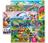 QUOKKA Puzzle in Legno Bambini 3 4 5 Anni - 4x60 Pezzi Puzzle Animali Montessori - Giochi Educativo in Legno con Animali Polari Dinosauri Insetti e Città - Regalo per Bambini e Bambine 6 7 8 Anni