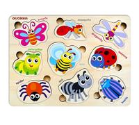 QUOKKA Puzzle Legno Bambini 1 2 3 Anni - Giochi Montessori in Legno con Insetti - Puzzle 18 Mesi - Giocattolo Educativo Regalo per Bambini e Bambine 2 3 4 Anni