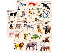 QUOKKA Puzzle Legno Bambini 1 2 Anni - 3 Giocattolo Puzzle Animali Realistici - Montessori Giochi 18 Mesi - Giocattolo Educativi Regalo Bimba 3 4 5 Anni