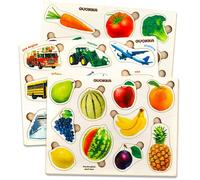 QUOKKA Puzzle Legno Bambini 1 2 Anni - 3 Giochi Montessori per Bambini 3 4 5 Anni - Puzzle in Legno con Frutta Verdura e Trasporto - Giocattolo Educativo Regalo