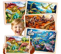 QUOKKA Puzzle Legno Bambini 3 4 6 Anni - 4x36 Pezzi Puzzle Dinosauri 6 7 8 Anni - Montessori Gioco in Legno con Animali Realistici - Regalo Educativo per Bambini e Bambine