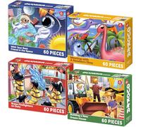 QUOKKA Puzzle Per Bambini Dai 4, 5, 6 Anni In Su - Puzzle Con Cornice Da 4x60 Pezzi Per Bambini E Bambine - Puzzle Colorato Con I Vigili Del Fuoco Verdi | Eden - Giocattolo Regalo Per Bambini Dai 3 Ai
