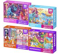 QUOKKA Puzzle per bambini dai 4 ai 5 anni - Puzzle Scintillante da 4x60 pezzi per bambine dai 5 ai 6 anni - Giochi di Puzzle Colorati con Principessa, Unicorno, Sirena e Animali