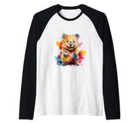 Quokka ridente con Schizzi Colorati di Vernice Maglia con Maniche Raglan