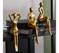 Quoowiit Decorazione dorata Statua pensatore Decorazione per scaffale per libri, Statua astratta Ornamento Decorazione per ufficio Decorazione moderna per la casa Decorazioni per Soggiorno Figurine da
