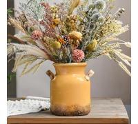 Quoowiit Vaso rustico in ceramica, vaso di fiori decorativo invecchiato per la decorazione della casa, ideale per mensole, vaso bohémien giallo per soggiorno, camera da letto, cucina, ufficio,