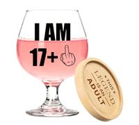 Quorlis Bicchiere da vino per 18° compleanno per ragazzi e ragazze, bicchiere senza stelo con scritta "I AM 17+", 510 ml, personalizzabile, regalo unico per il 18° compleanno, decorazione per cocktail