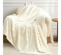 Quorlis Coperta Flanell Ultra Morbida 100x150 cm - Leggera e Accogliente per Divano e Camera, Design a Strisce, Bianco Avorio