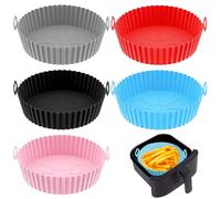 Quorumsg 5 Pezzi Teglia per Friggitrice Ad Aria, 20 x 17 x 5cm Rotondo Teglie per Friggitrice Ad Aria, Riutilizzabile Teglia in Silicone per Air Fryer, per Microonde, Forno(Cinque Colori)