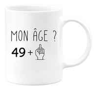 quotedazur Café-Croissant - Tazza personalizzata per compleanno, 50 anni, con dita d'onore, regalo di Natale originale cinquantenaria, tazza 1975, da uomo, donna, colore: Bianco/Ceramica