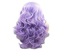 Quotidiana Festa Parrucca Parrucca sostitutiva dei capelli, parrucche viola anteriore pizzo grande onda temperatura seta capelli lunghi intrecciati a mano, parrucca ondulata pastello Parrucche