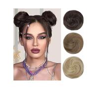 Quotidiano Chignon sintetico Space Bun 2 pezzi Mini artiglio Clip in orecchie di gatto spettinate finto Donut Updo Posticci for capelli da donna Parrucche(Ash Blonde+Bleach Blonde)