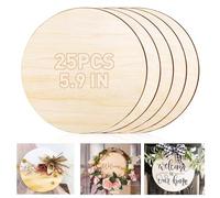 QUOTRE 25 Pezzi Dischi Cerchio in Legno, 15CM Decorazioni Grezze Rotonde, 2mm Rotondi per Fai-Da-Te, Artigianato, Ornamenti e Sottobicchieri