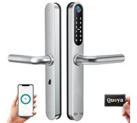 QUOYA D1 Smart Serratura per porta, angolo di rotazione 75°, impermeabile IP55, metodo di sblocco (impronte digitali, scheda RFID, pin/passcode, app, chiave meccanica) (argento)