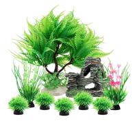 QUOZUO 9 Pezzi Pianta Piante Artificiali Acquario e Ornamento Paesaggio Grotta Acquario Decoro per Acquario Decorazioni, 210-QEUQU