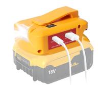QUPERR - Adattatore USB per batteria Dewalt 18V, convertitore di luce da lavoro a LED con un paio di interfacce per caricabatterie USB, con porta DC per torcia senza fili (solo adattatore)
