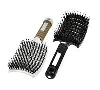 QUPLMGE Spazzola Setole Cinghiale 2 Pezzi , Spazzola Per Capelli Curva Con Setole Di Cinghiale, Spazzola Capelli Adatta Styling a Capelli Lunghi, Fini, Ricci O Lisci, Crespi, Mossi