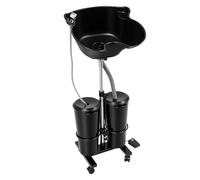 Qurib Lavabo da parrucchiere con pompa, mobile regolabile in altezza | Lavabo da parrucchiere con 2 secchi, 2 soffioni doccia, con serbatoio dell'acqua e doccetta, per casa e salone