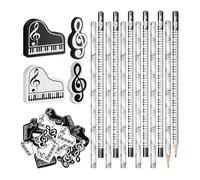 Qurygin Set di matite in legno - Set di matite musicali e gomme da cancellare, divertenti a tema musicale, articoli di cancelleria per scrittura, schizzi, redazione, lezioni di matematica, studenti
