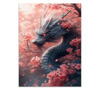 QUSAAOU Arte Murale Moderna Drago grigio con occhi rossi nella foresta ciliegi Stampe Da Parete Camera Da Letto Cucina Wall Art Canvas Gran Decorazione Murale Grafica Immagini-40x60cmNon incorniciato