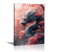 QUSAAOU Arte Murale Moderna Drago grigio con occhi rossi nella foresta ciliegi Stampe Da Parete Camera Da Letto Cucina Wall Art Canvas Gran Decorazione Murale Grafica Immagini-30x45cmIncorniciato