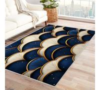 QUSAAOU Astratto Tappeto Da Area Antiscivolo, Motivo a ventaglio blu e oro Tappeto Per Camera da Letto Adatto per Uso Interno ed Esterno, Antiscivolo E Lavabile, Tappeto Piccolo-240x300cm
