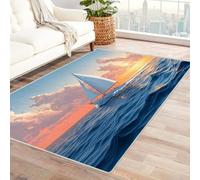QUSAAOU Astratto Tappeto Da Area Antiscivolo, Veliero sul mare al tramonto Lavabile in lavatrice Antiscivolo Tapeto Camera da Letto Motivo Marmo Astratto-180x240cm