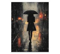 QUSAAOU Camera Letto Donna ombrello città notturna piovosa Quadri Astratti Moderni Adatti Per Decorare Le Pareti Del Soggiorno E Della Sala Da Pranzo Ma Anche Come Regalo -20x30cm Non incorniciato
