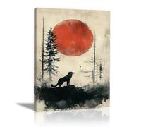 QUSAAOU Da Parete Sagoma lupo sotto luna rossa nella foresta nebbiosa Murales,Poster Stampe Moderni Adatti Camere Da Letto Soggiorni Cucine,Mobili,Uffici Decorazioni Per La Casa-30x45cmIncorniciato