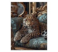 QUSAAOU Dipinti Con Animali Leopardo divano decorato con dettagli floreali acqua Decorazione Murale Per Camere Da Letto Bagno Corridoio Decoration- Wall Painting- Modern-60x90cmNon incorniciato