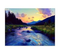 QUSAAOU Poster Artistico Da Fiume montagna foresta luce tramonto autunnale Della Vita Paesaggio Naturale,Stampe Su Tela Decorazione Parete Per Camera Ufficio Sala(Blu)-40x60cm1 Non incorniciato