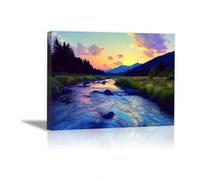 QUSAAOU Poster Artistico Da Fiume montagna foresta luce tramonto autunnale Della Vita Paesaggio Naturale,Stampe Su Tela Decorazione Parete Per Camera Ufficio Sala(Blu)-30x45cm1 Incorniciato