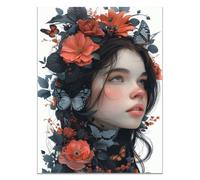 QUSAAOU Quadro Camera Letto Donna fiore farfalla ritratto Quadri Astratti Moderni Adatti Per Decorare Le Pareti Del Soggiorno E Della Sala Da Pranzo Ma Anche Come Regalo -40x60cm1 Non incorniciato