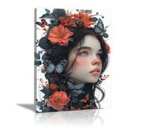 QUSAAOU Quadro Camera Letto Donna fiore farfalla ritratto Quadri Astratti Moderni Adatti Per Decorare Le Pareti Del Soggiorno E Della Sala Da Pranzo Ma Anche Come Regalo -70x100cm1 Non incorniciato