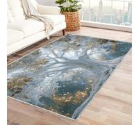 QUSAAOU Tappeto Astratto Facile da Pulire Albero Bianco Dorato Tappeto Per Camera da Letto Adatto per Uso Interno ed Esterno, Antiscivolo E Lavabile(Bianco 238)-150x240cm