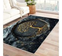 QUSAAOU Tappeto Astratto Facile da Pulire Albero di roccia d'oro Tappeto Per Camera da Letto Adatto per Uso Interno ed Esterno, Antiscivolo E Lavabile(Oro 38)-90x120cm