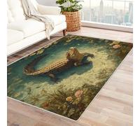 QUSAAOU Tappeto coccodrillo: funky, spaventoso ma elegante accento di arredamento per la casa, soggiorno e camera da letto, stagione primaverile, perfetto per la famiglia degli amici-90x120cm