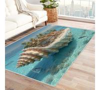 QUSAAOU Tappeto per zerbino di flanella, una piccola isola tropicale con palme, per camera da letto soggiorno cucina domestica arredamento decorazione per le vacanze interne festa del papà-210x300cm