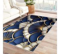 QUSAAOU Tappeto Soggiorno Antiscivolo Lavabile in lavatrice, Motivo a ventaglio blu e oro Lavabile in lavatrice Antiscivolo Tapeto Camera da Letto Motivo Marmo Astratto-240x300cm