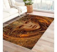 QUSAAOU Tappeto Soggiorno Antiscivolo Volto dello Spirito della Foresta Tappeto Pelo Corto Design Moderno Motivo Astratto Geometrico Camera da Letto Ufficio Salotto(Oro 301)-150x210cm