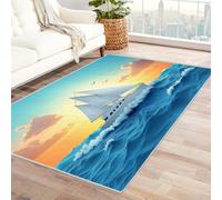 QUSAAOU Tappeto Soggiorno Grande con Disegno Antiscivolo, Veliero sul mare al tramonto Moderno Astratto Grande Tappeto Antiscivolo Morbido Pile Sala da Pranzo Camera da Letto Resistente-180x240cm