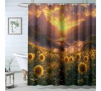 QUSAAOU Tenda da doccia in stile bohémien Alba nella valle del girasole natura, piante, set tenda da doccia in tessuto estetico floreale stile hippie-300L x 200A cm