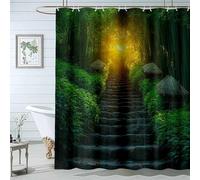 QUSAAOU Tenda da doccia in stile bohémien Alba sul sentiero di bambù natura, piante, set tenda da doccia in tessuto estetico floreale stile hippie-300L x 200A cm