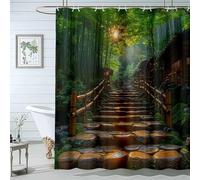 QUSAAOU Tenda da Doccia Scale di bambù all'alba Pianta Tende per Doccia Impermeabile, Tessuto in Lavabile Tenda per Vasca da Bagno con 12 Ganci-300L x 200A cm